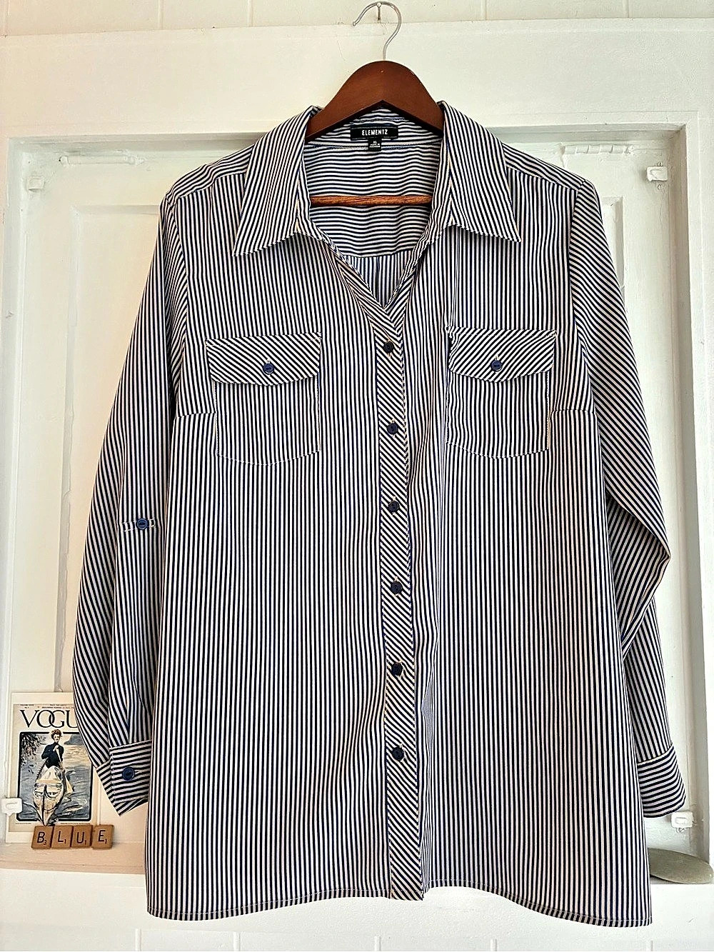 Elementz Striped Cobalt Blue & Cream Striped Button Down Shirt - Size XL